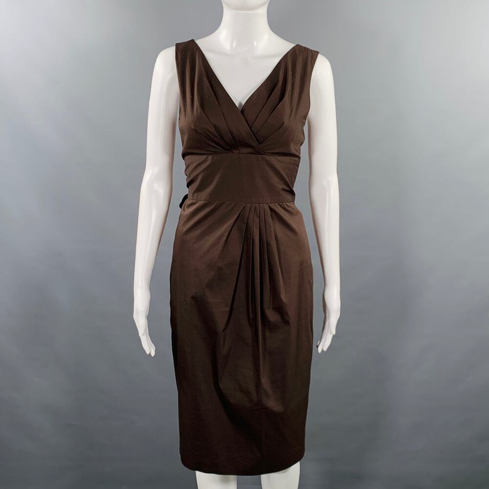 MAX MARA Size 6 Brown Cotton Blend Pleated Knee Length Cocktail Dress